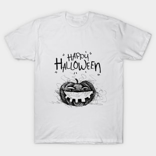 Halloween Scary Evil Pumpkin Funny Pumpkin Head T-Shirt